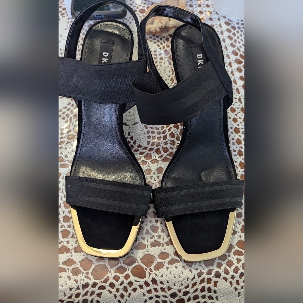 DKNY Black Heels with Gold Trim